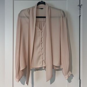 Zara Cream Women's Tie Button Down Blouse